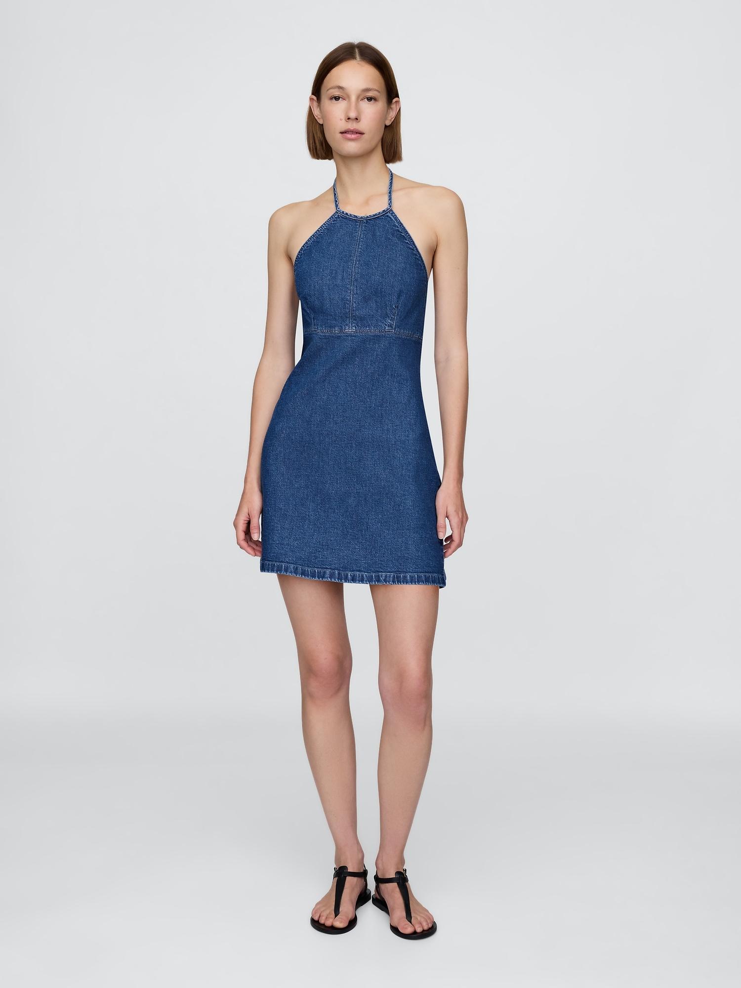 denim halter mini dress