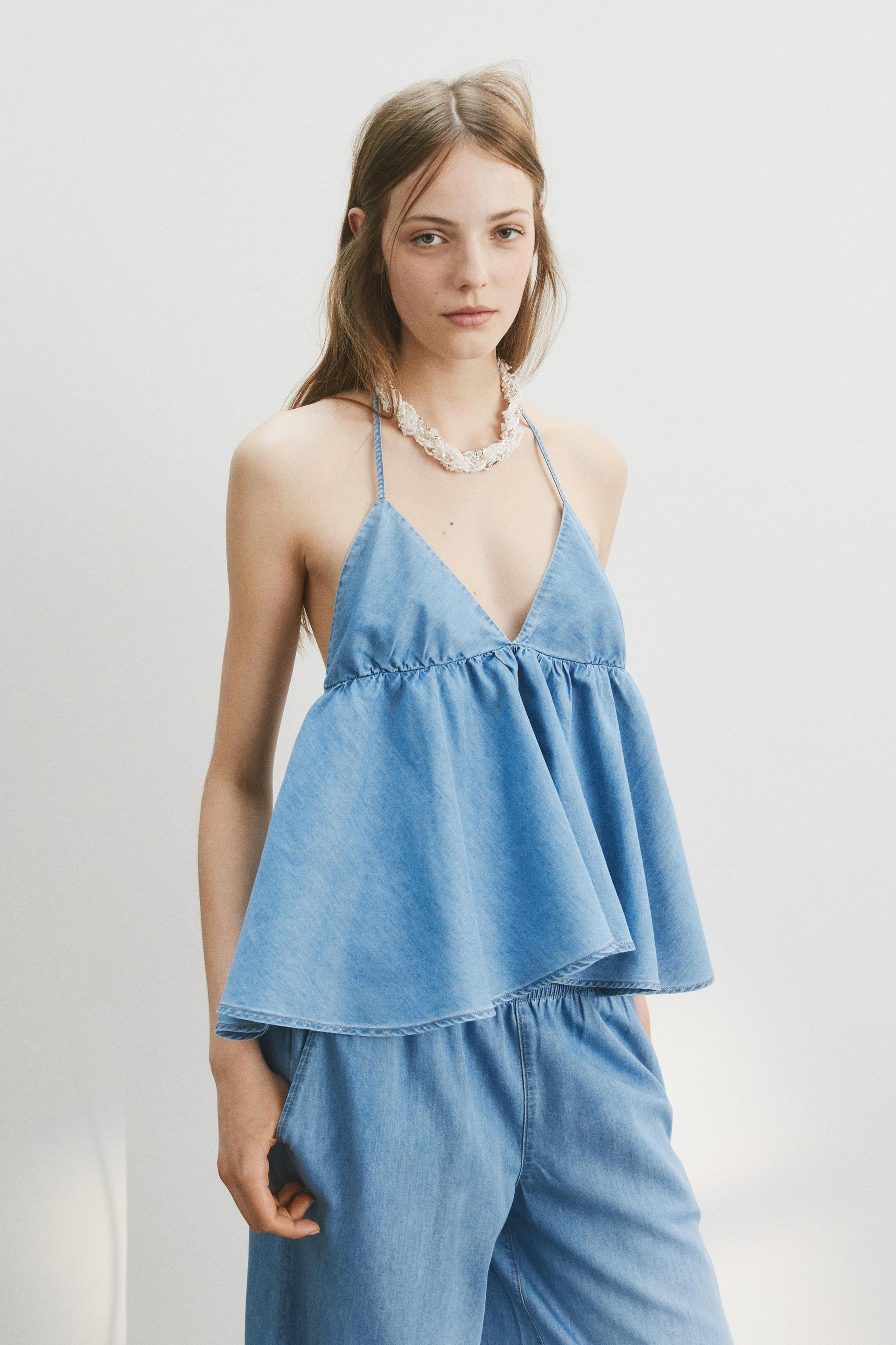 denim halterneck top