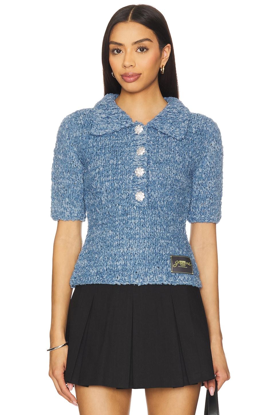 denim handknit polo top