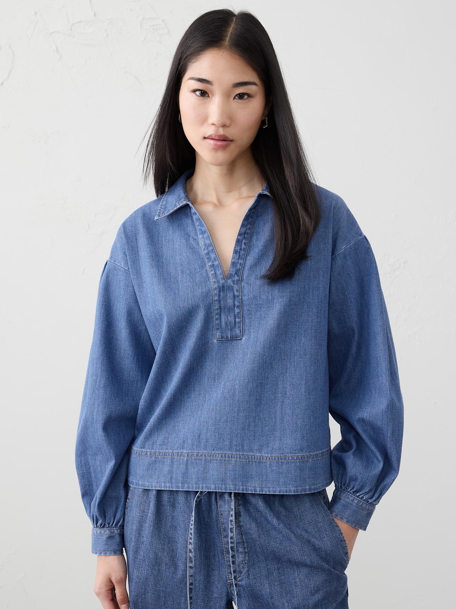 denim johnny-collar top