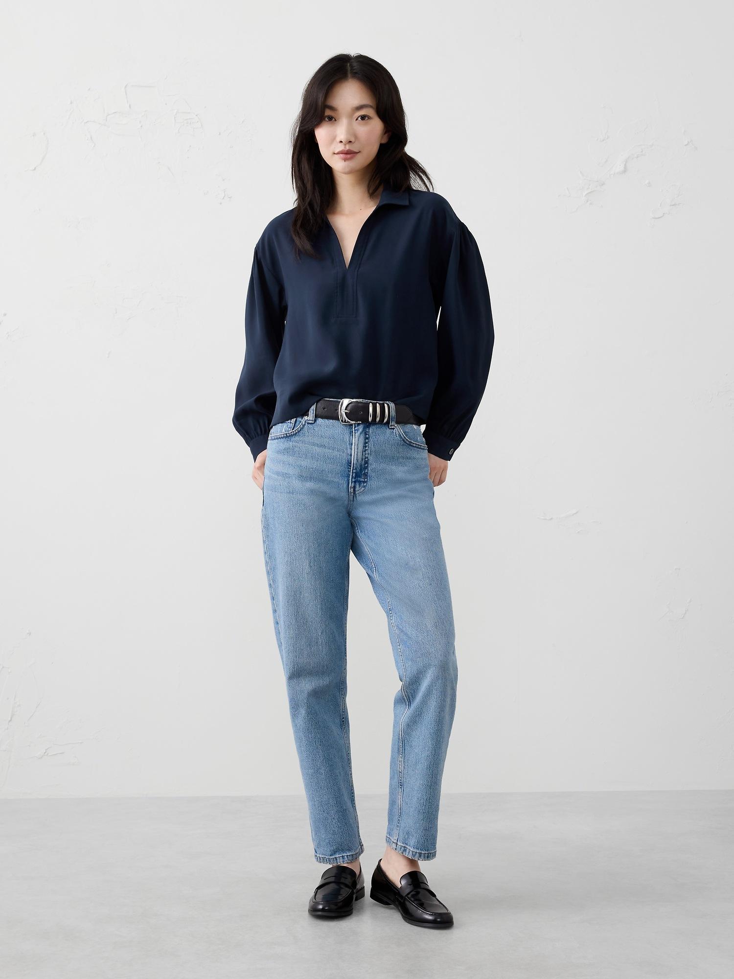denim johnny-collar top