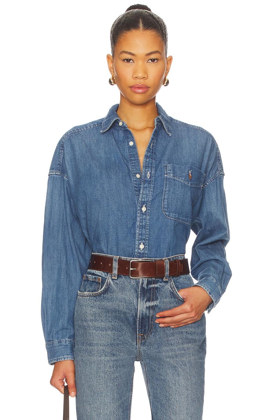 denim long sleeve button shirt