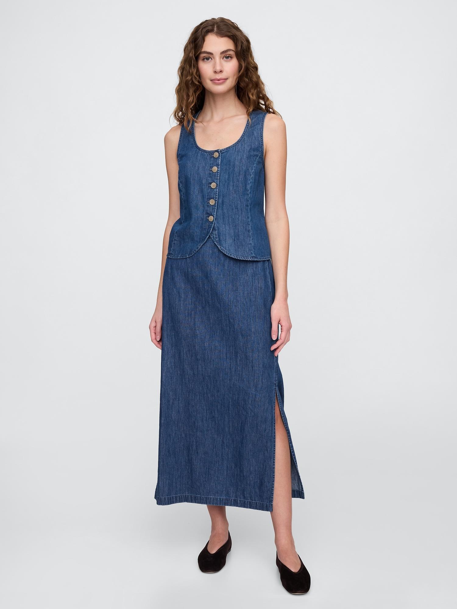 denim maxi slip skirt