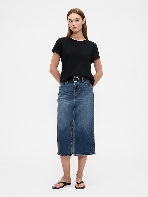 denim midi pencil skirt