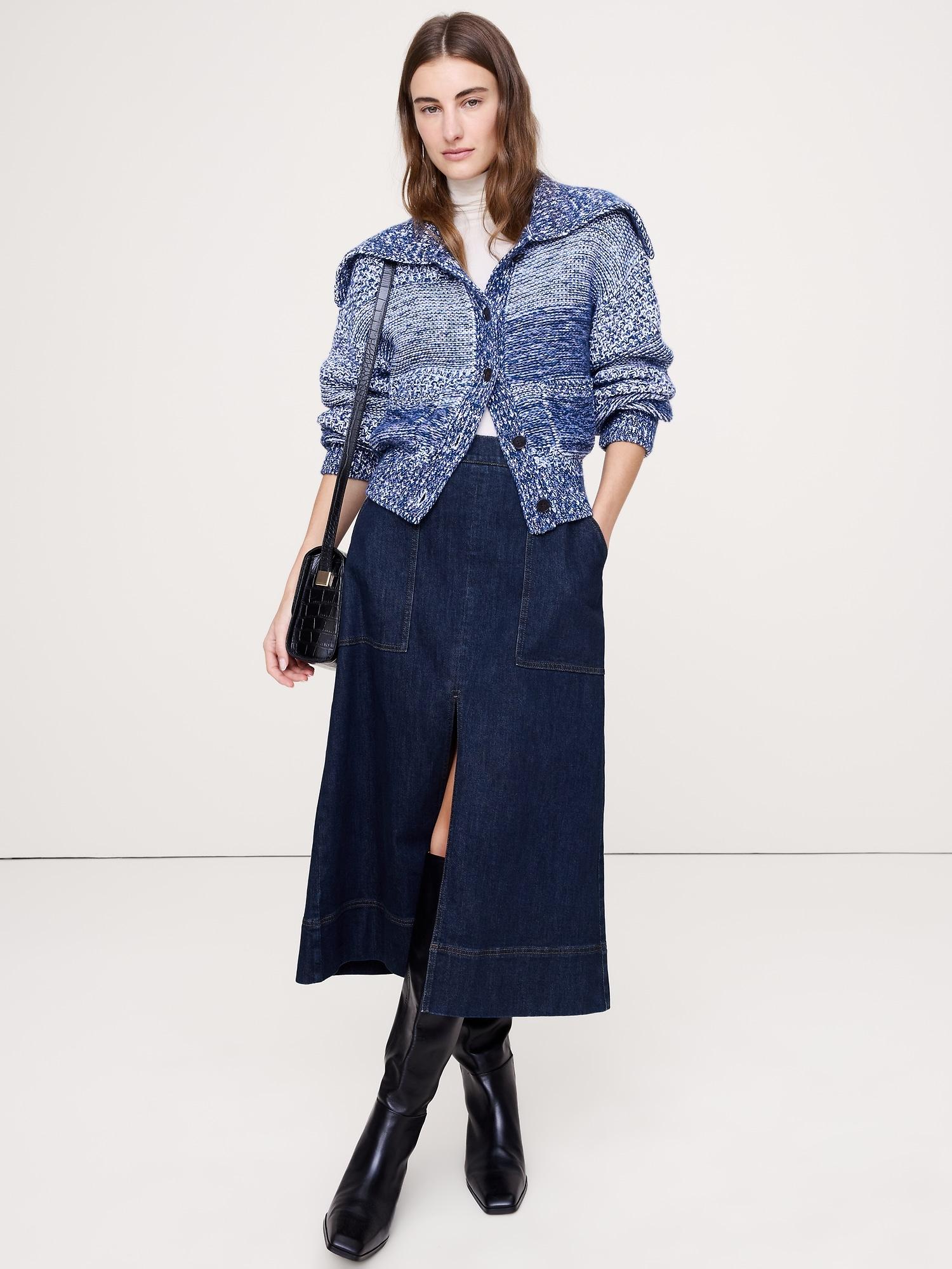 denim midi skirt