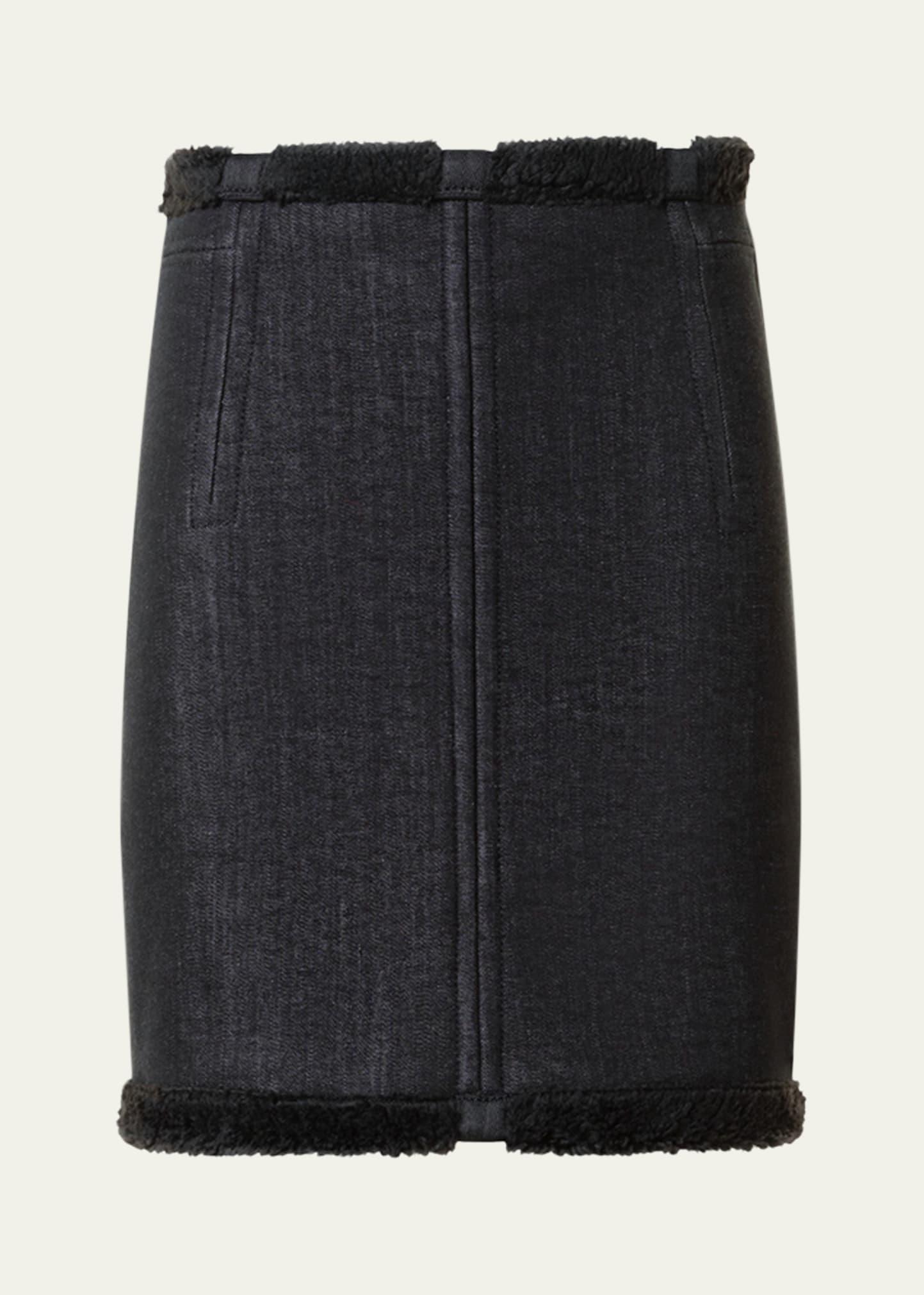 denim mini skirt with faux fur bonding
