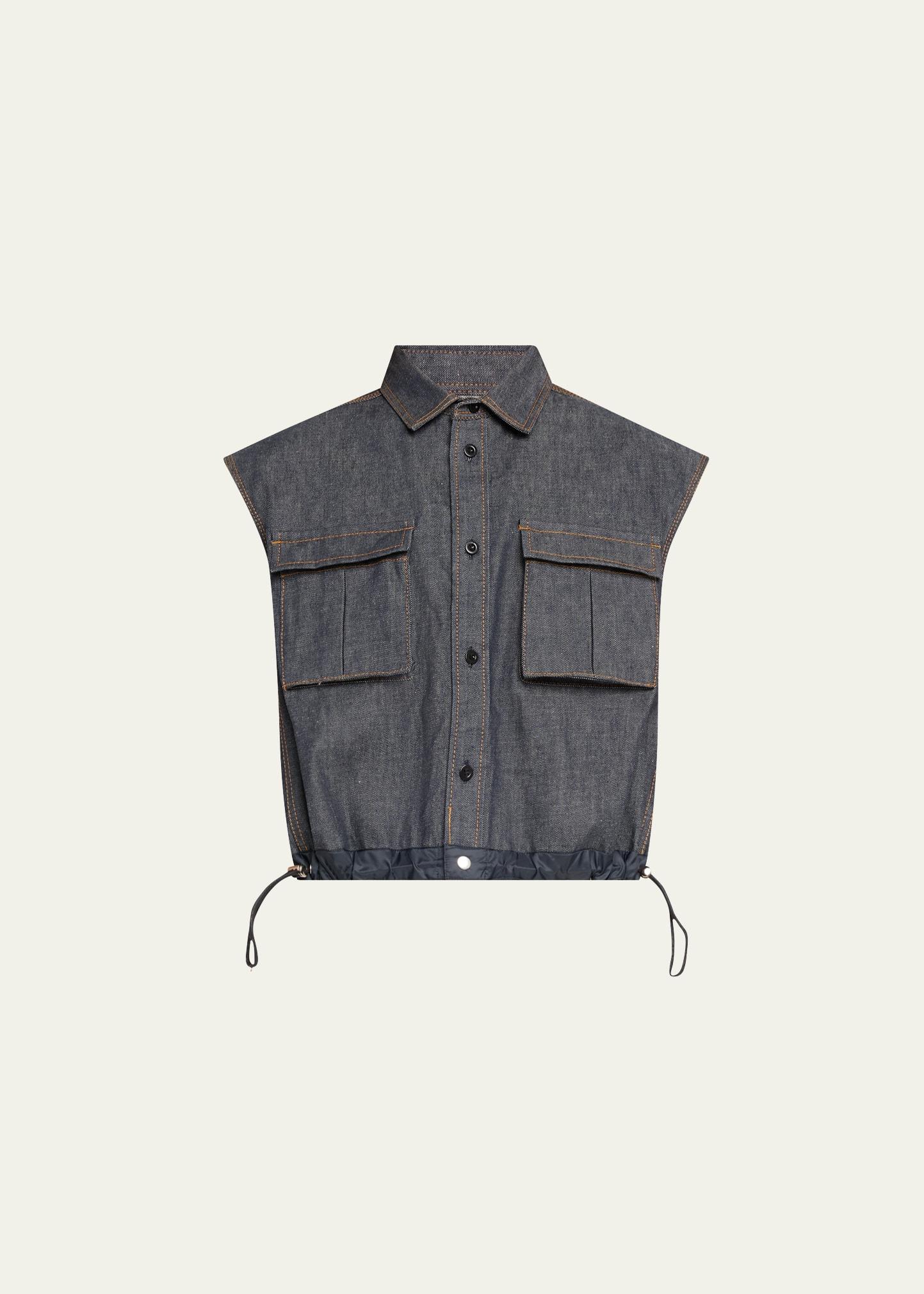 denim mix pleated back drawcord shirt