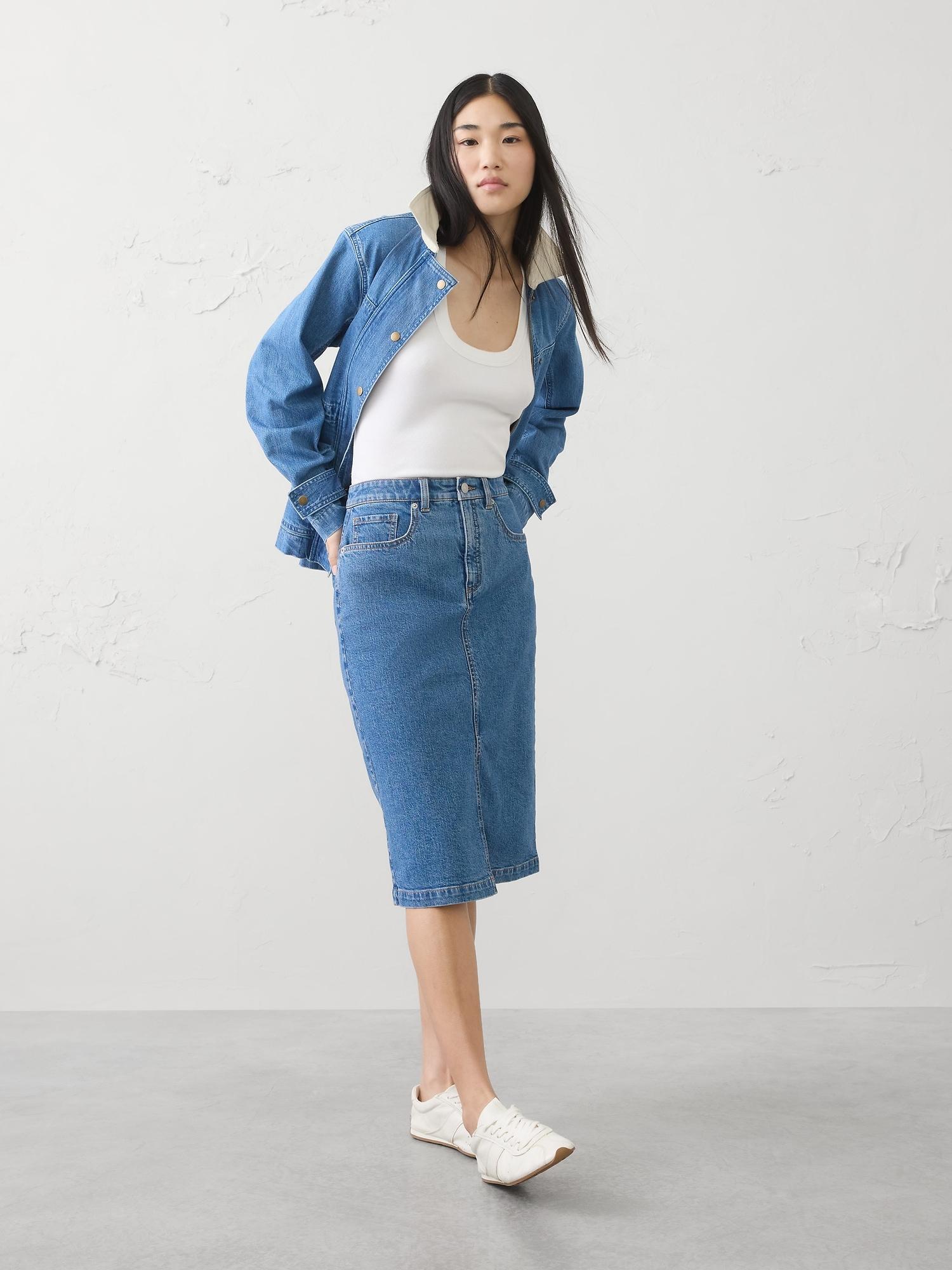 denim pencil skirt