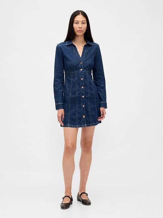 denim pleated mini dress