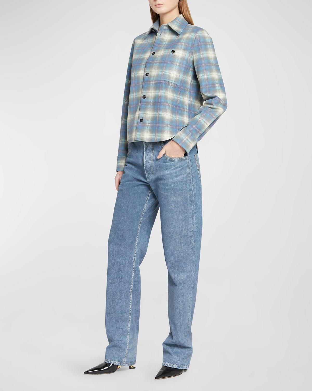 denim printed nubuck pants