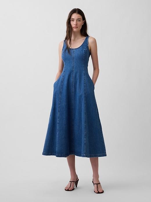 denim scoop neck maxi dress
