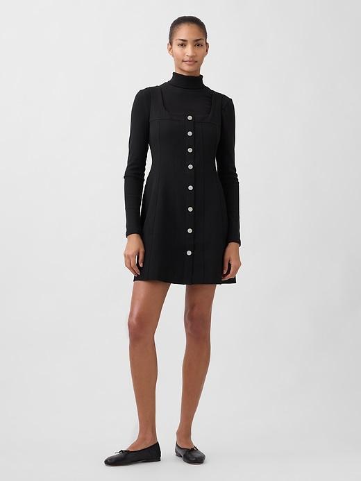 denim seamed button-front mini dress