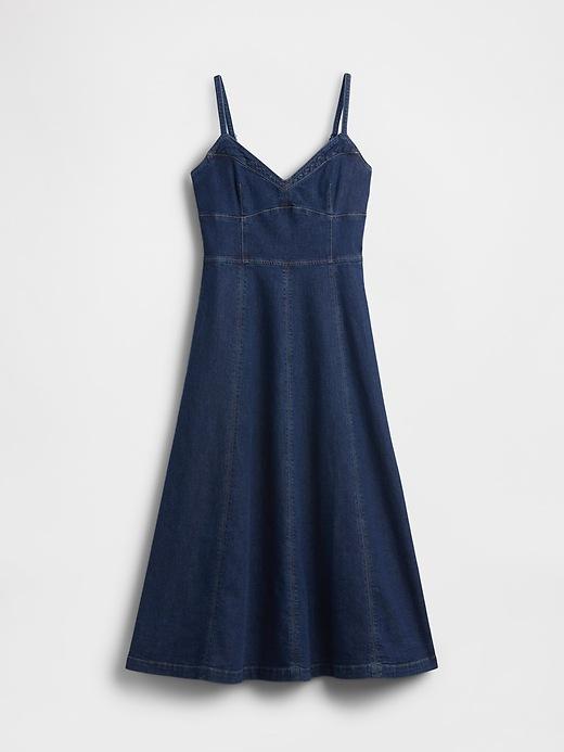 denim seamed corset maxi dress