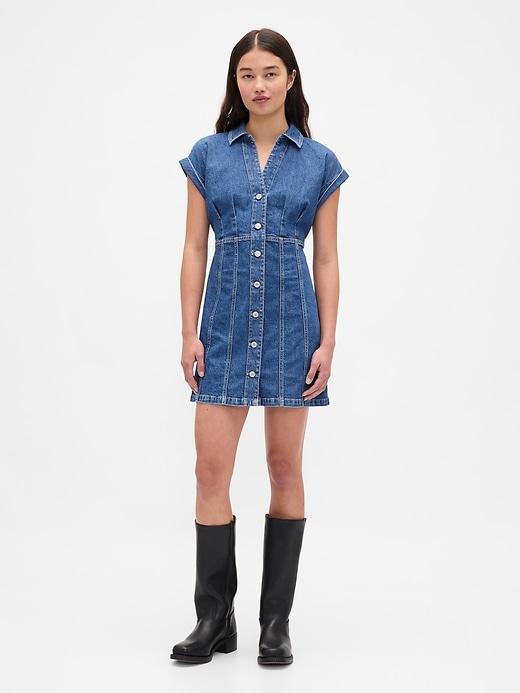 denim seamed mini dress