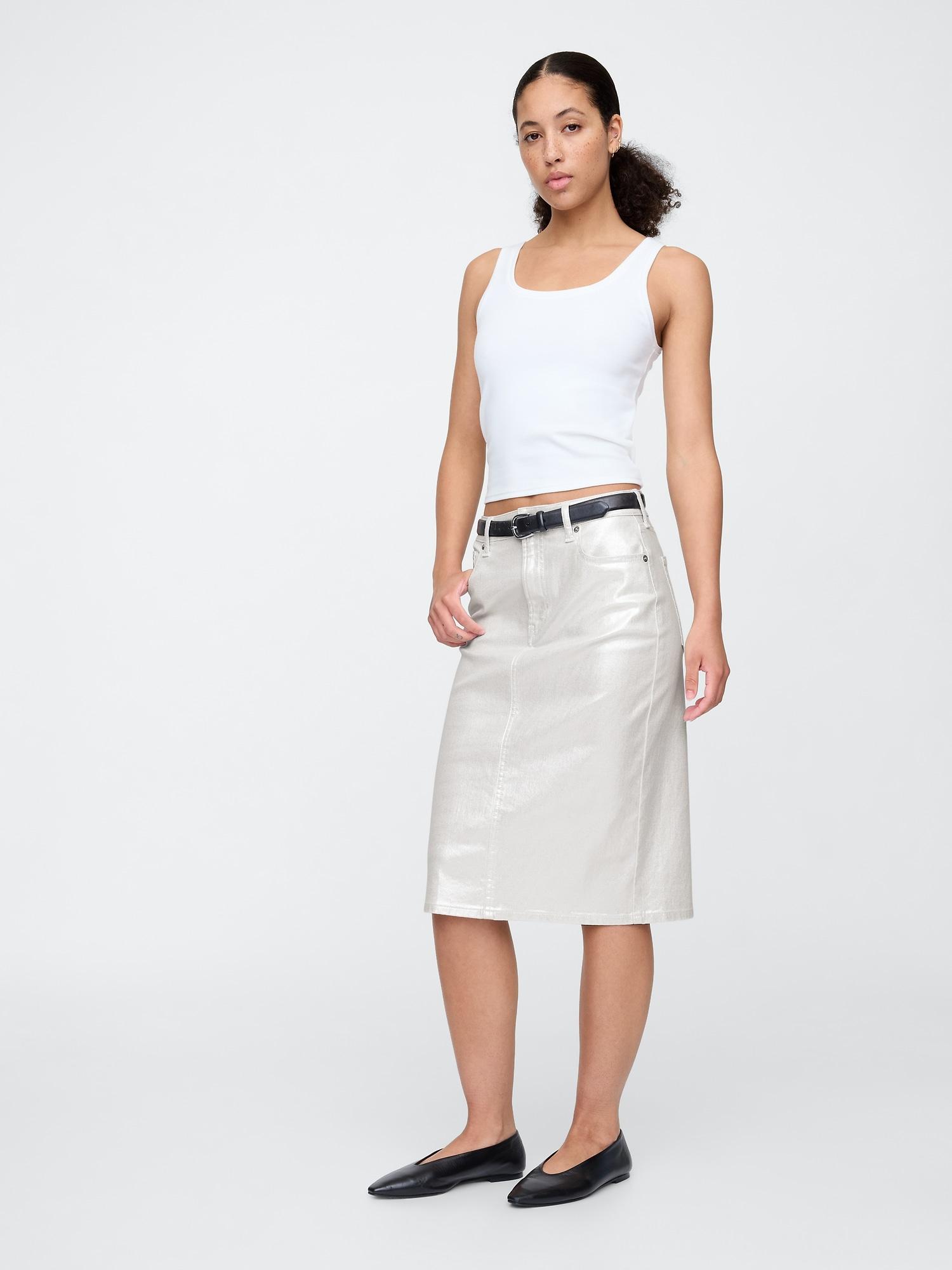 denim shine midi skirt