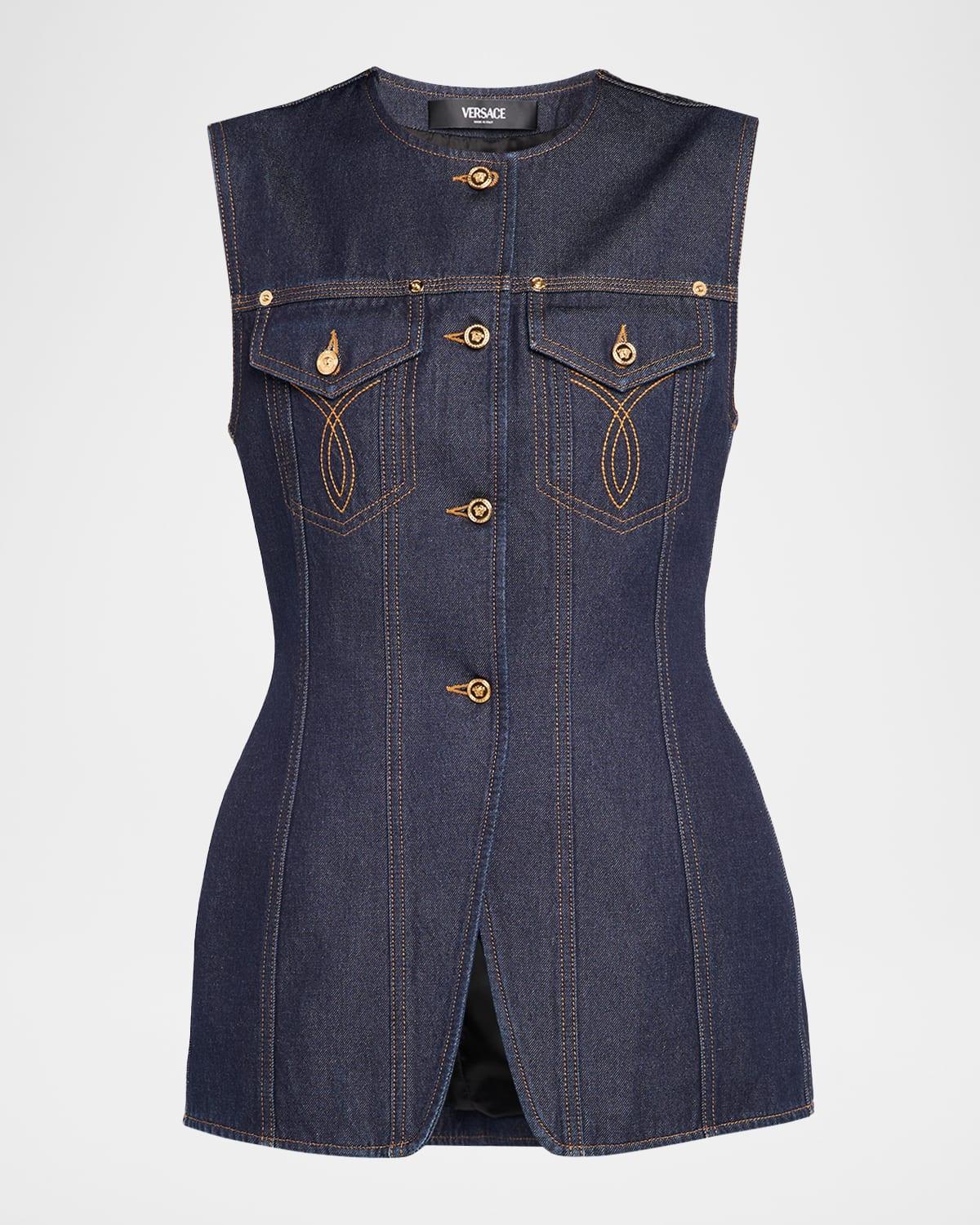 denim single-breasted vest
