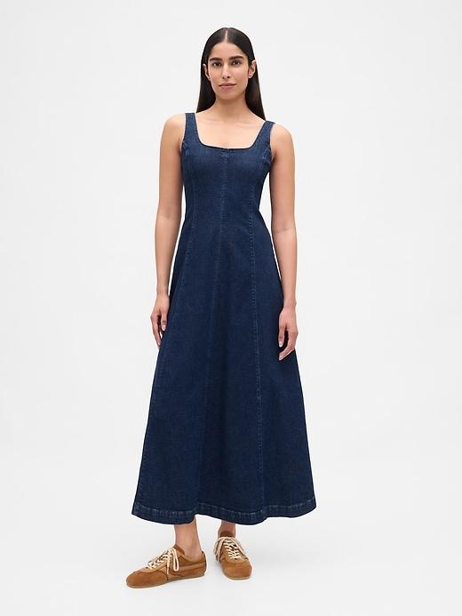 denim square-neck maxi dress
