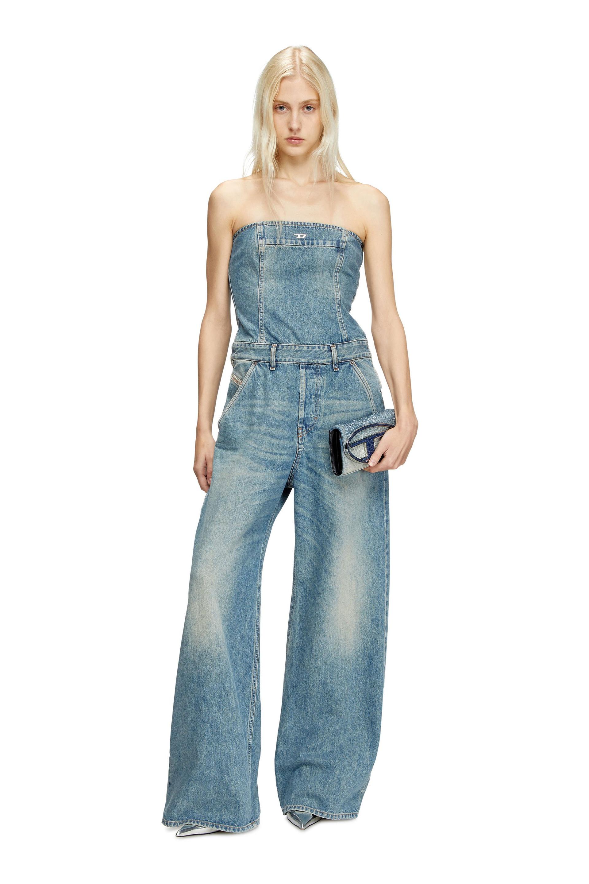 denim strapless jumpsuit