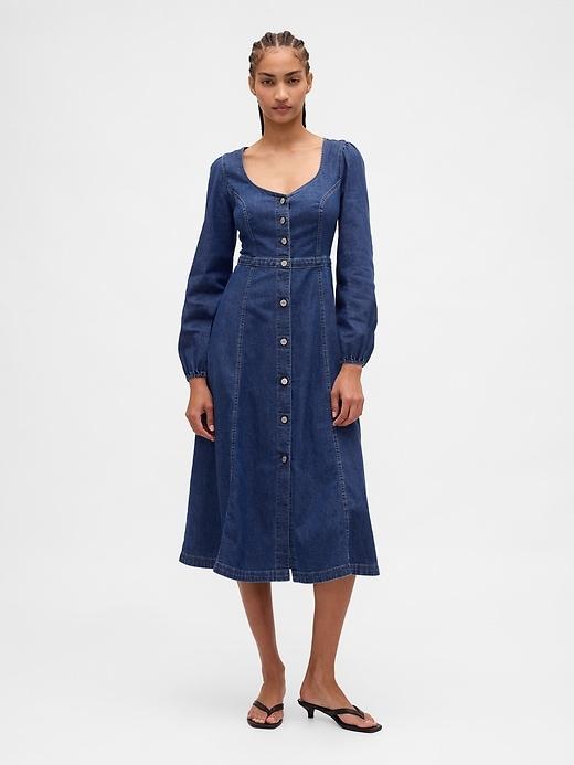 denim sweetheart midi dress