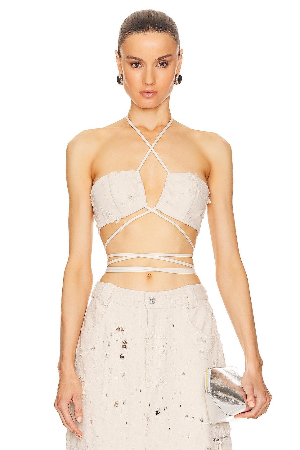 denim tie bra top