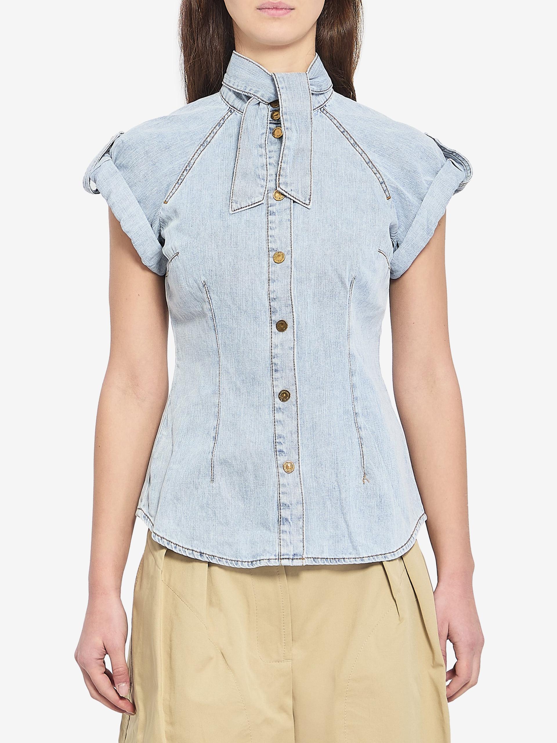 denim tie neck shirt