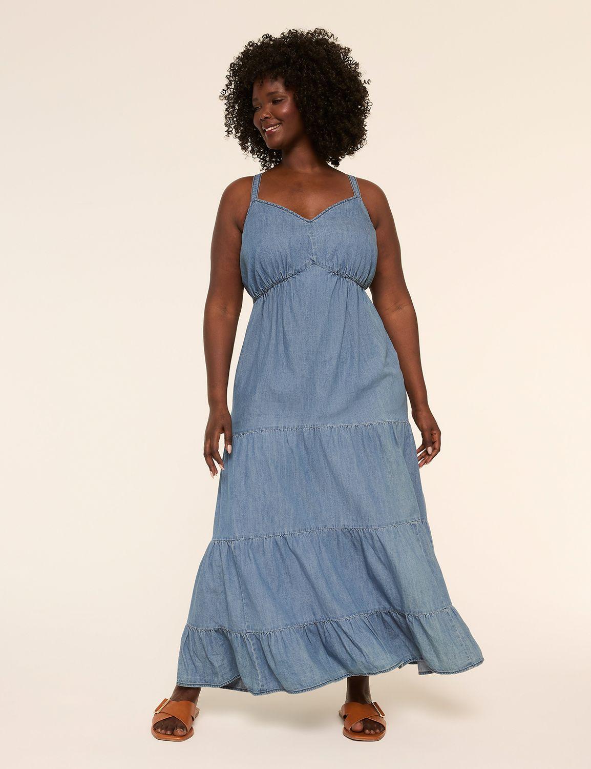 denim tiered maxi dress