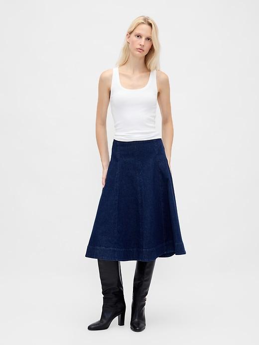 denim tulip midi skirt