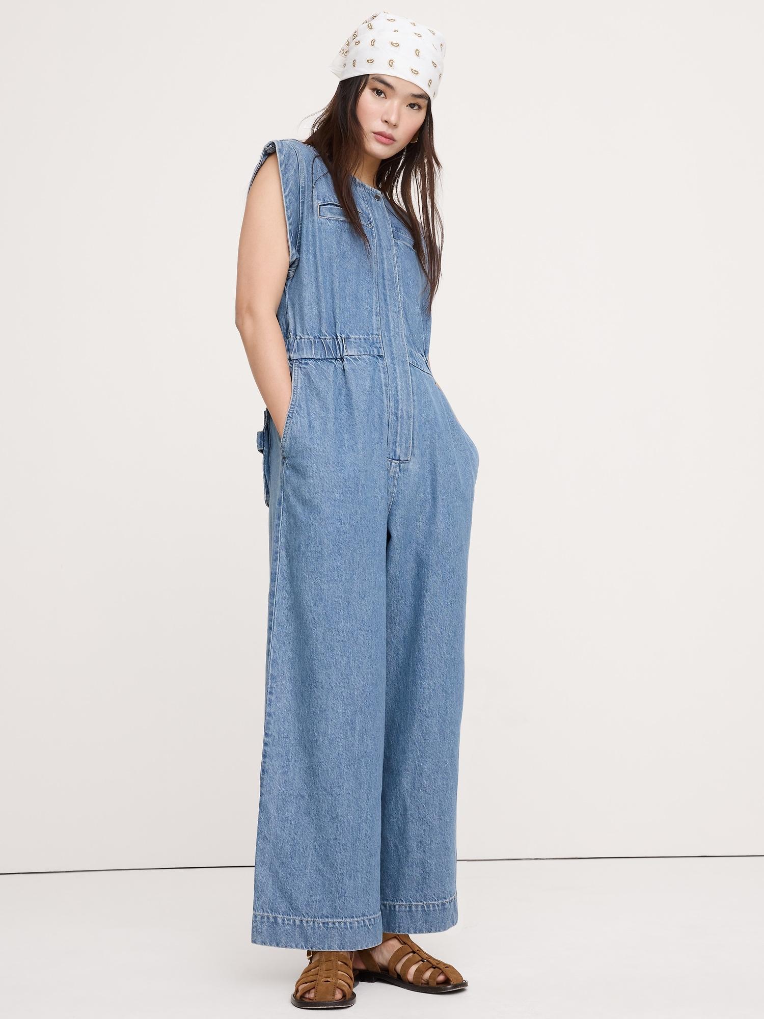 denim utility jumpsuit