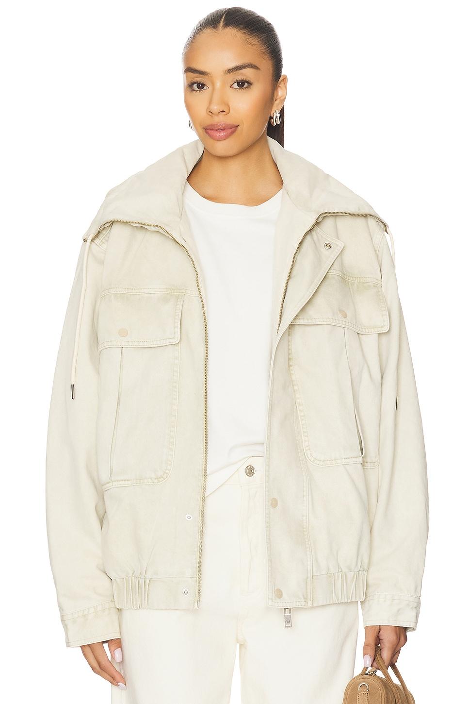 denim utility puffer jacket