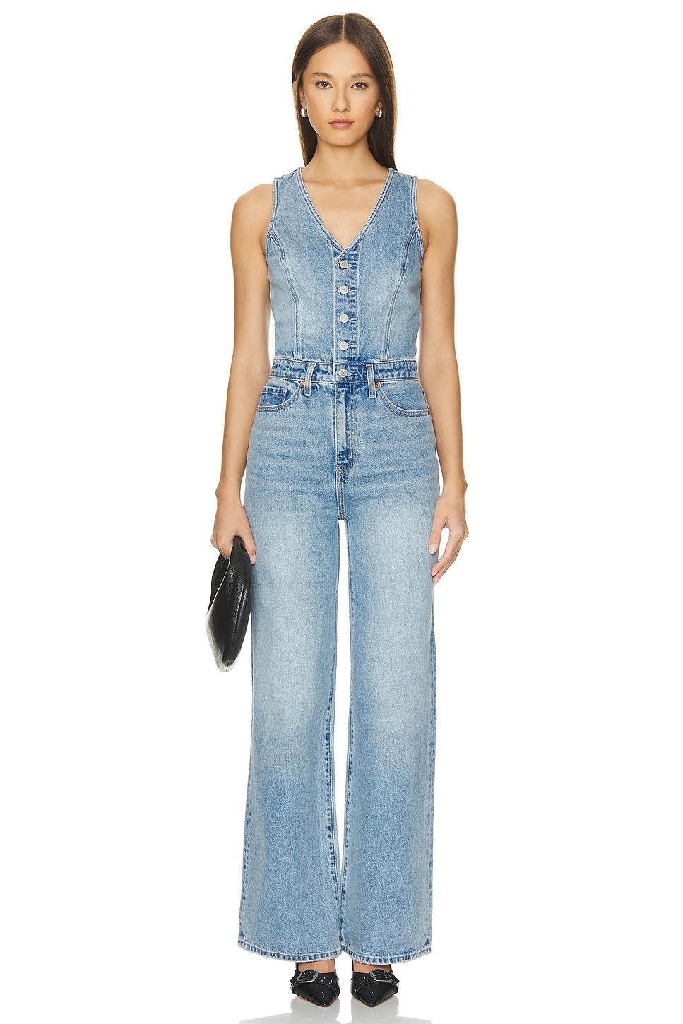 denim vest wideleg jumpsuit