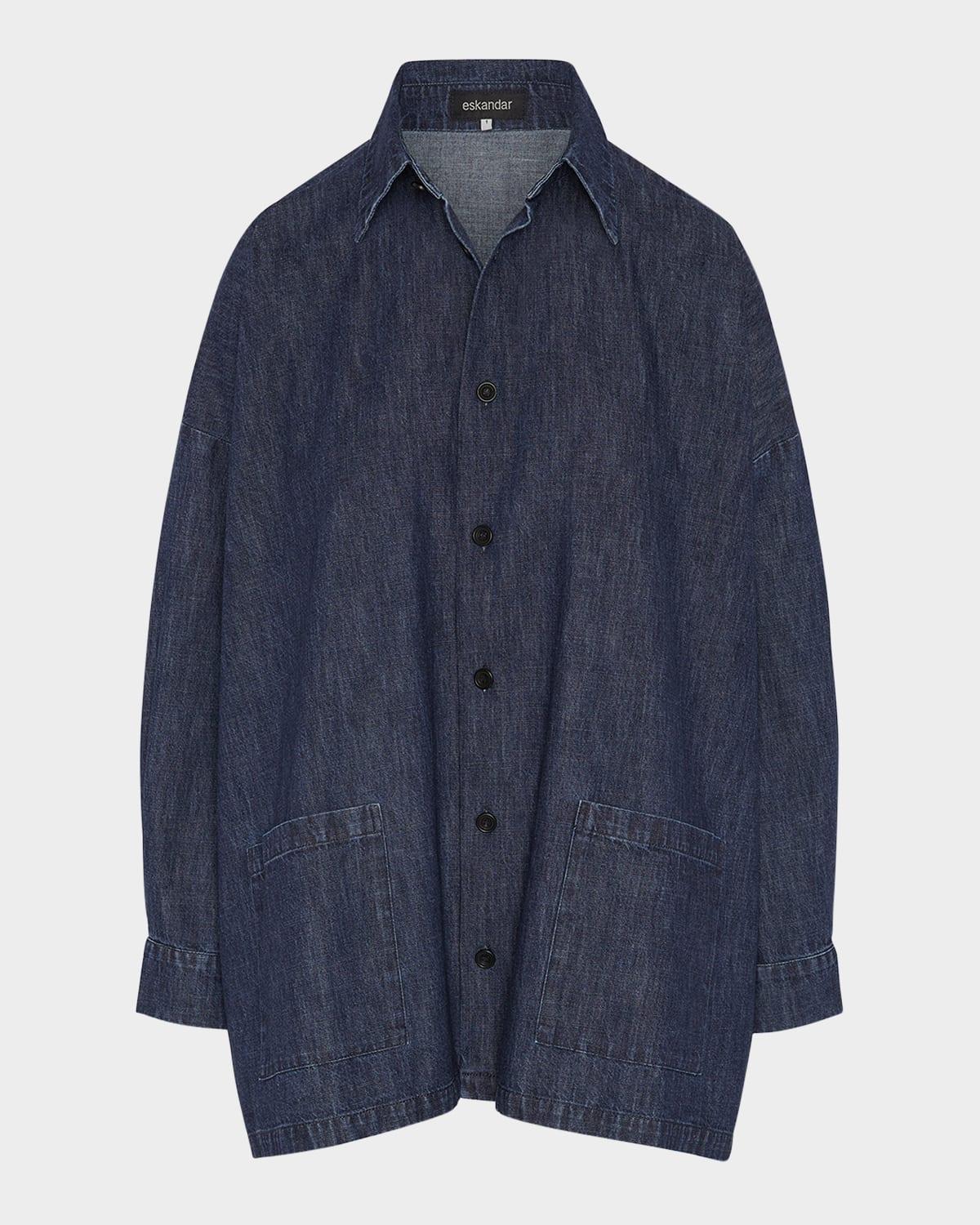 denim wide a-line shirt jacket with collar (long length)