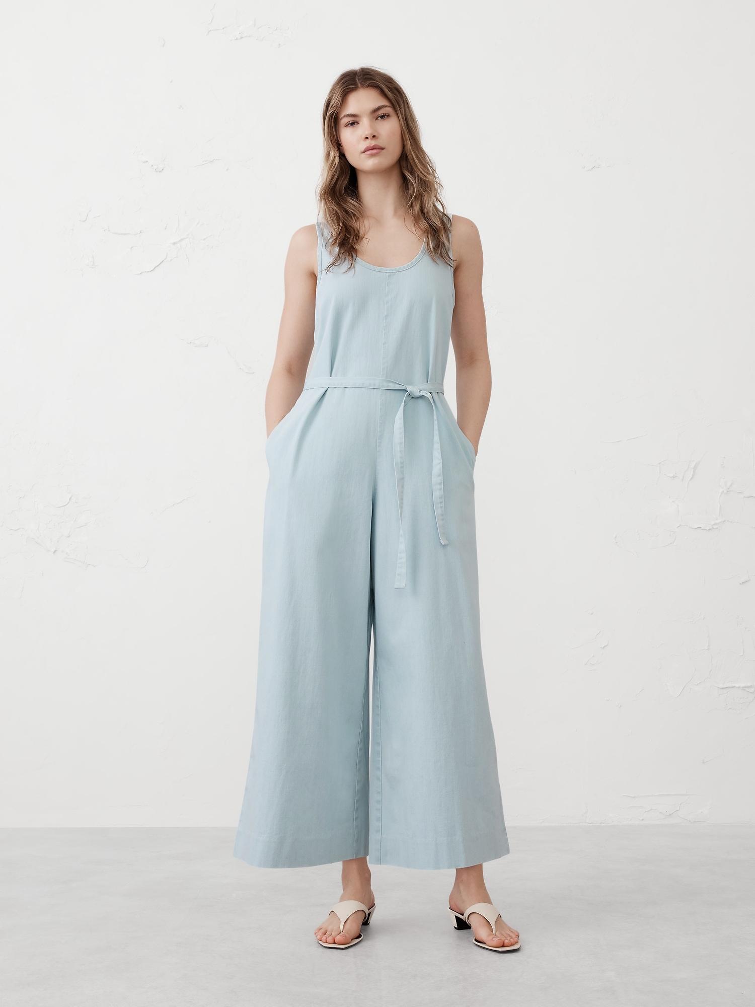 denim wide-leg jumpsuit
