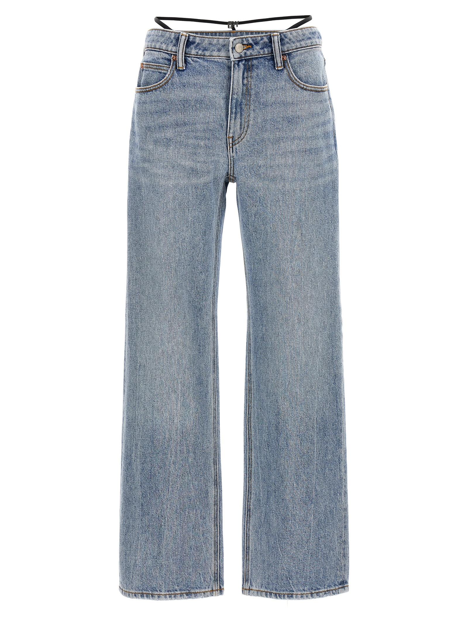 denim x alexander wang prestyle diamante charm jeans light blue cotton - women
