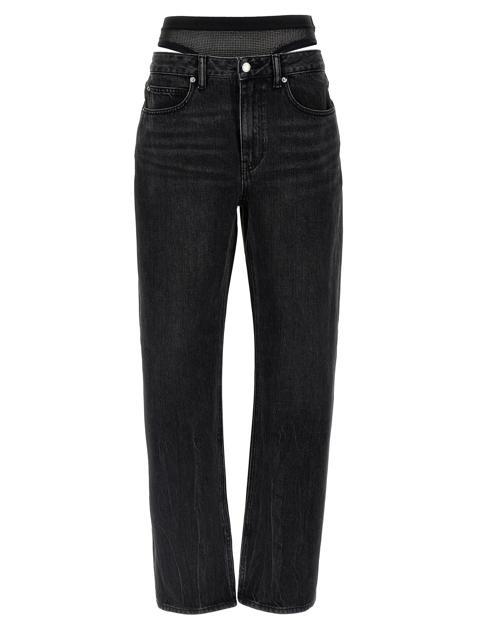 denim x alexander wang slit hem prestyle hotfix mesh undie jeans black cotton - women