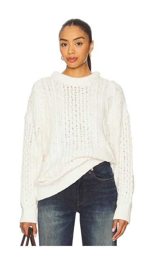 denimist oversized aran sweater in white.