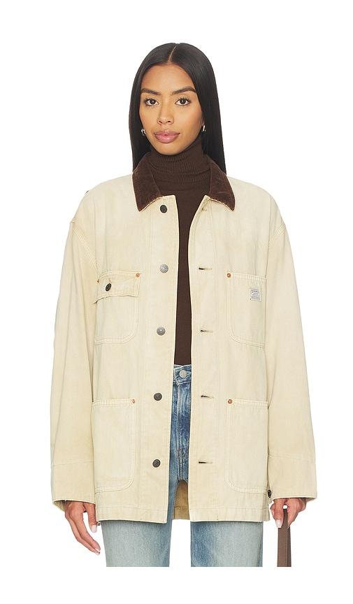 denimist oversized chore jacket in tan.
