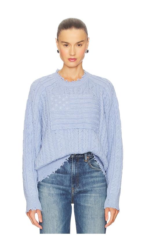 denimist oversized cropped shadow american flag sweater in baby blue.