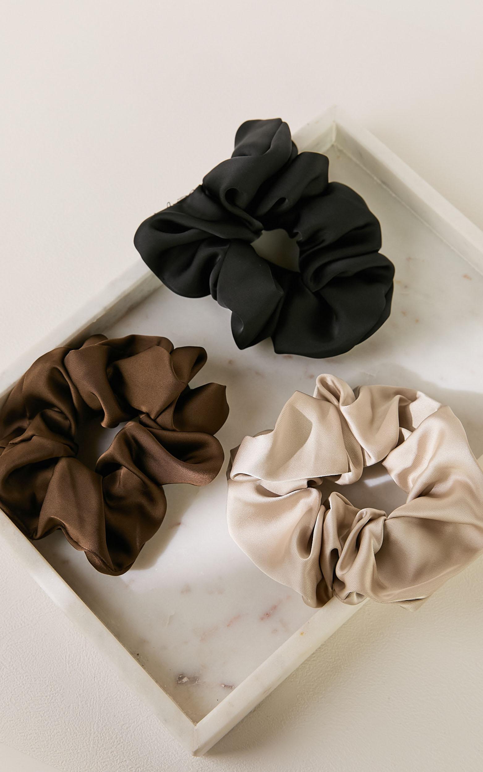 denise satin scrunchie pack in neutral multi