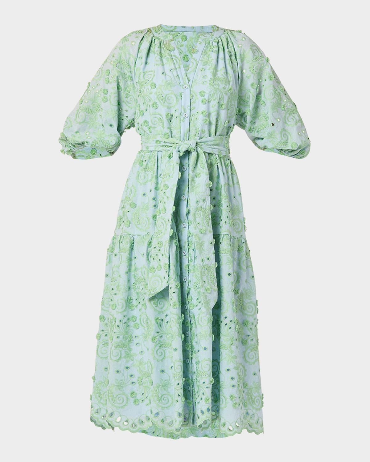 denver tiered eyelet-embroidered midi dress