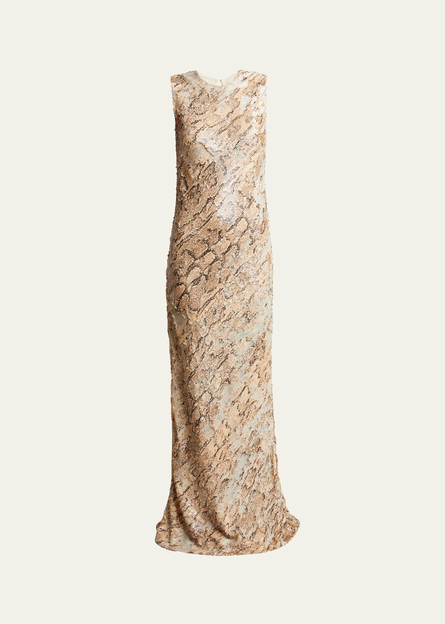 depal long sequined sleeveless column dress