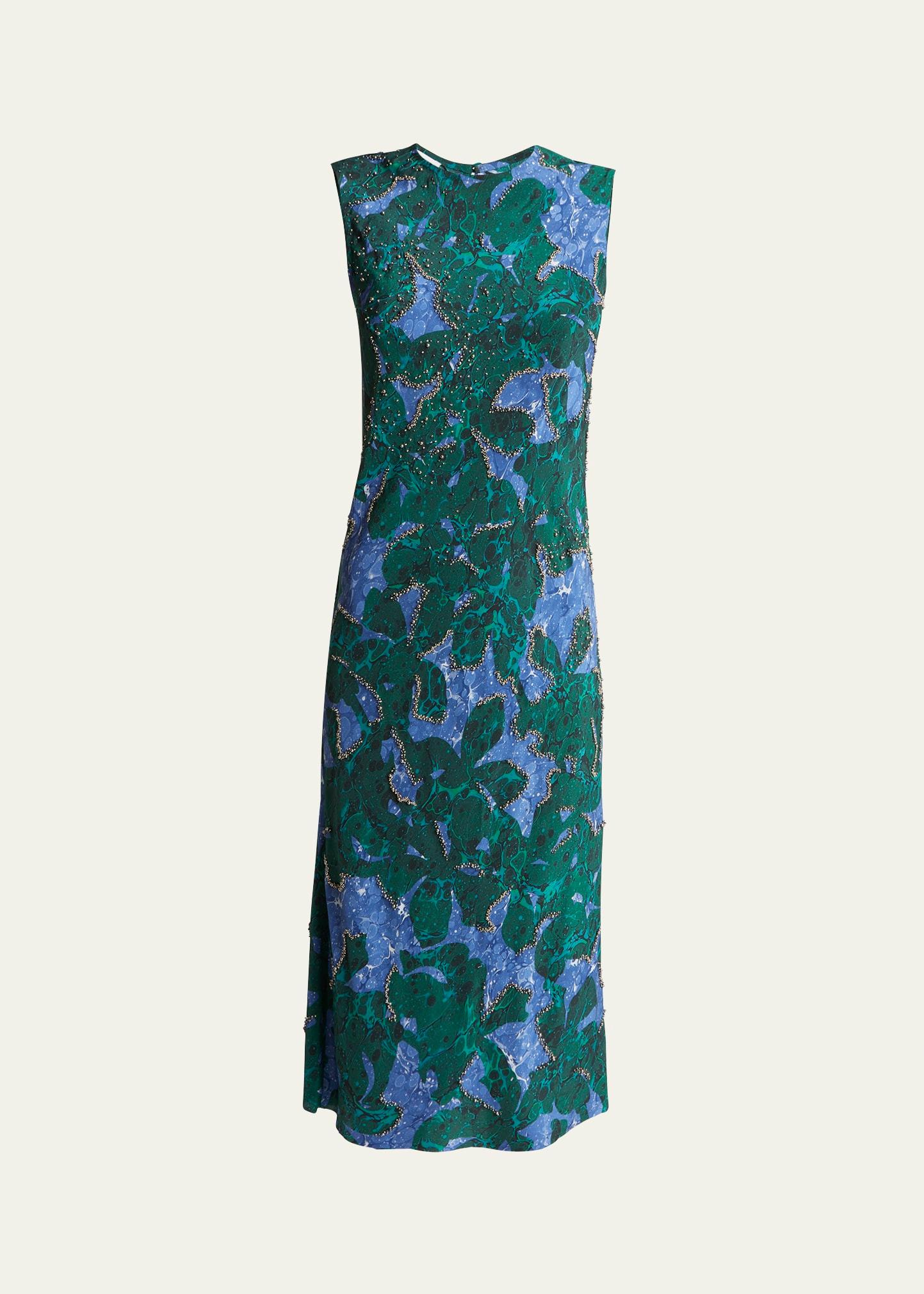 depal studded midi printed sheath silk dress