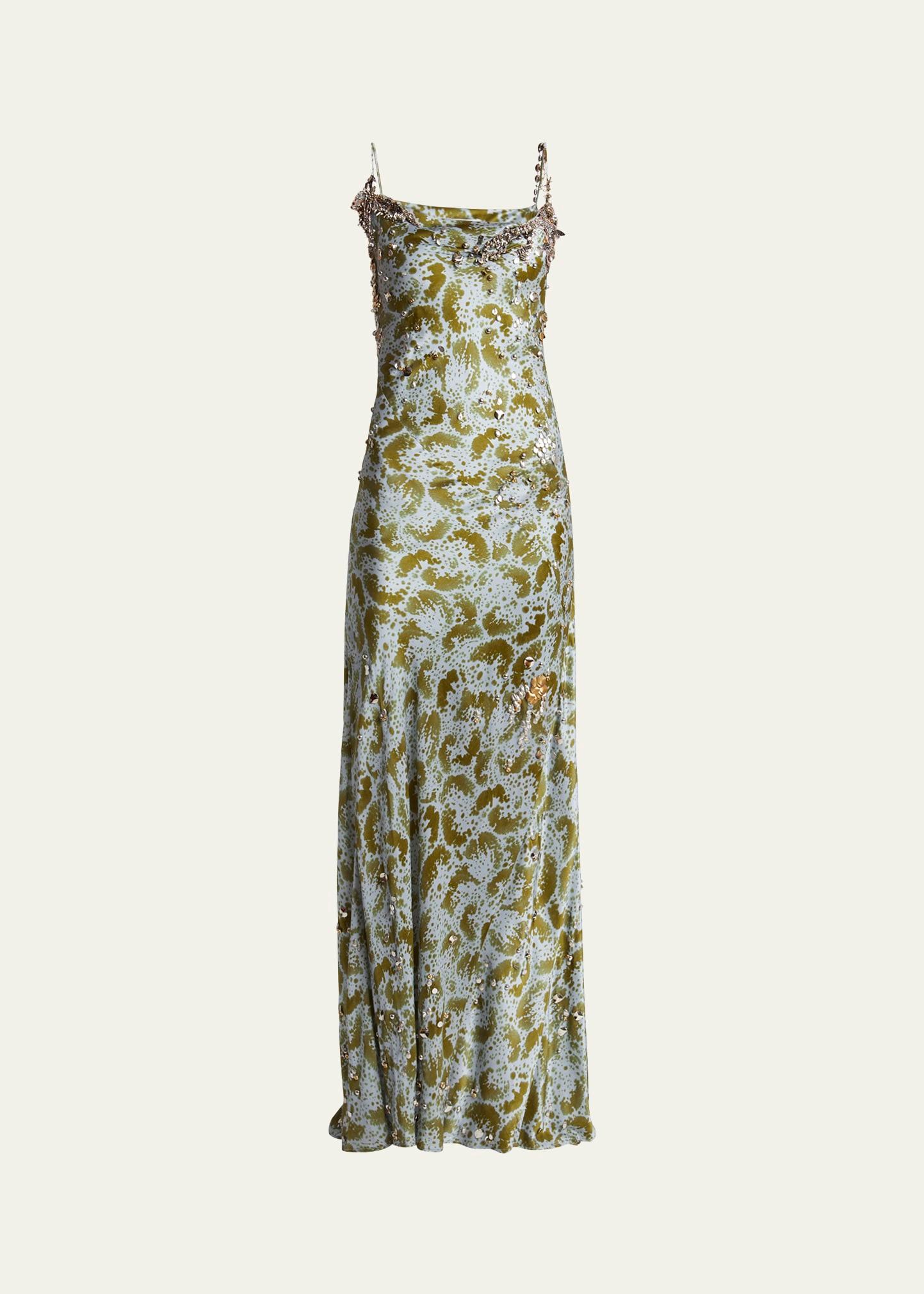 deryl cowl-neck long studded silk dress