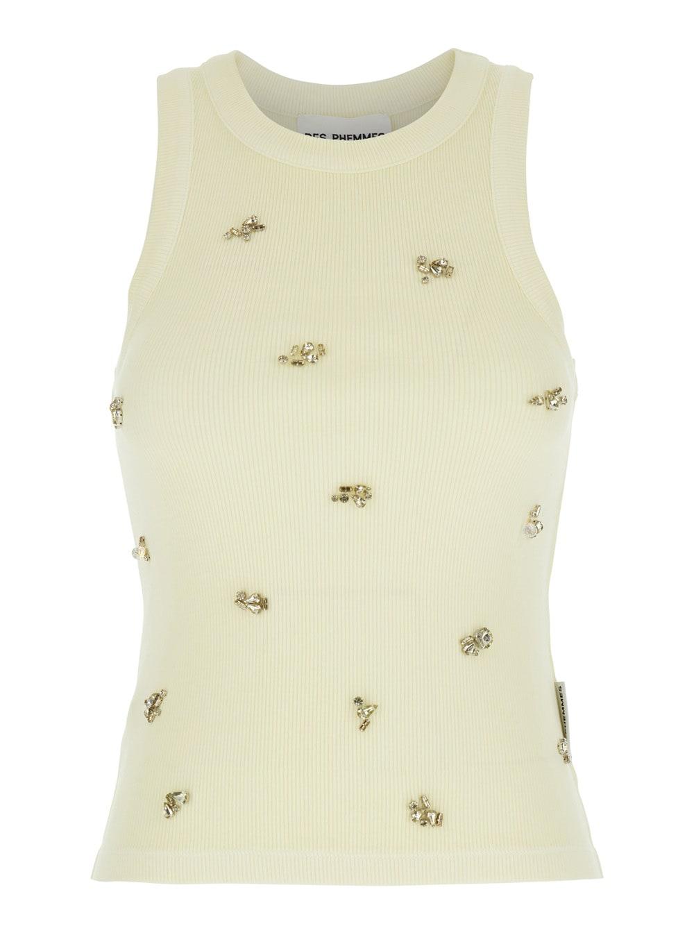 des phemmes green top with crystals decorations on the front in cotton woman