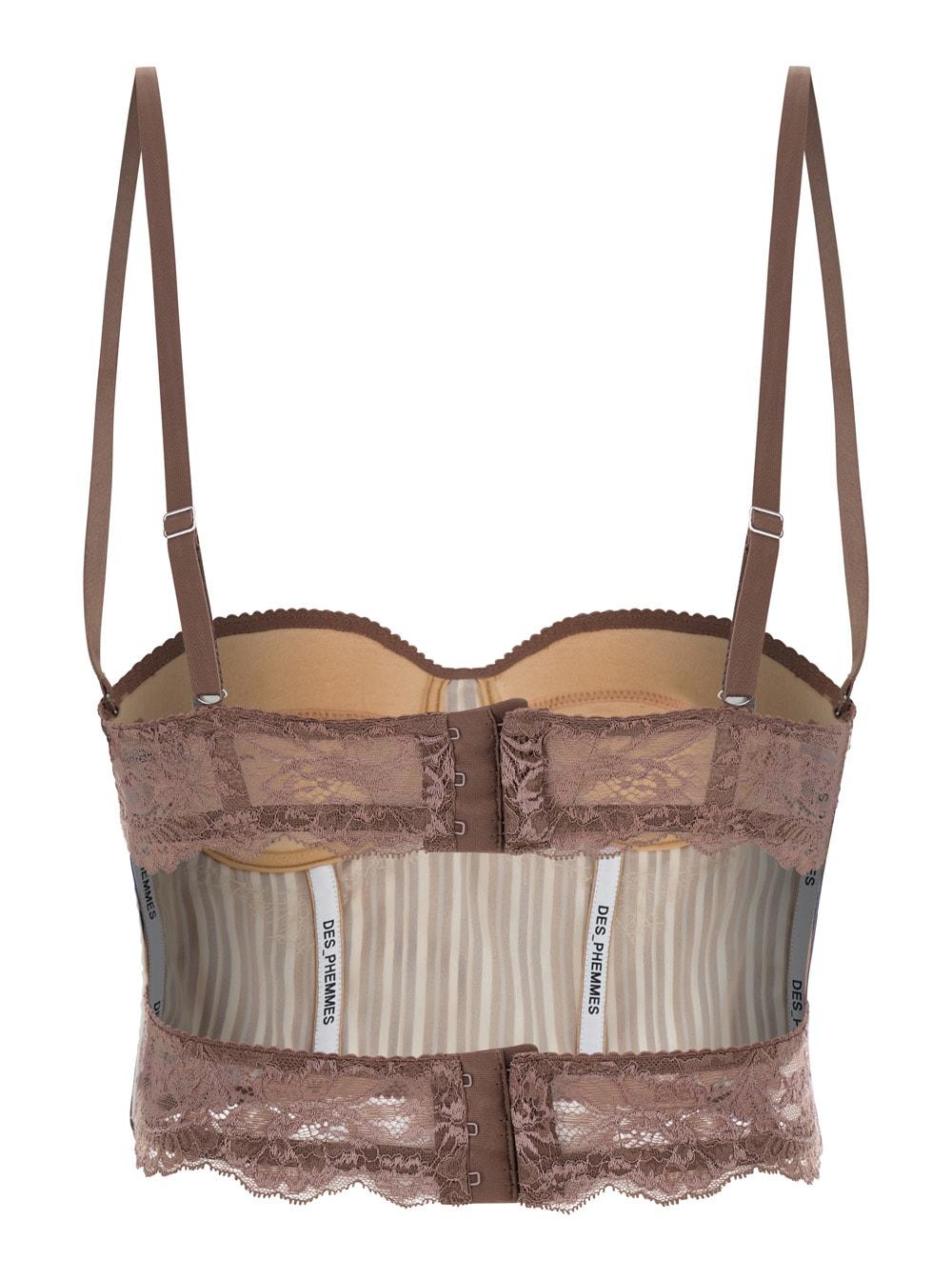 des phemmes multicolor bustier style top with front crystal embellishments and all-over striped motif in cotton woman