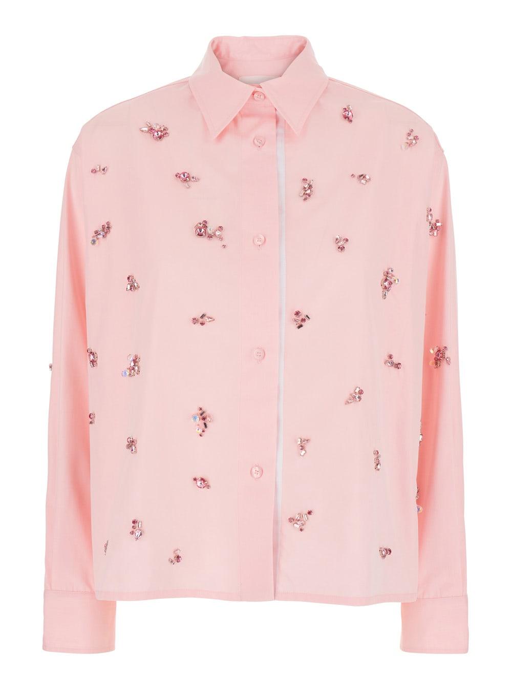 des phemmes pink shirt with classic collar and embellishments on the front in cotton woman