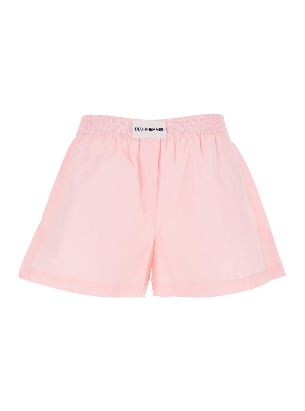 des phemmes pink shorts with elastic waist with logo patch in cotton woman