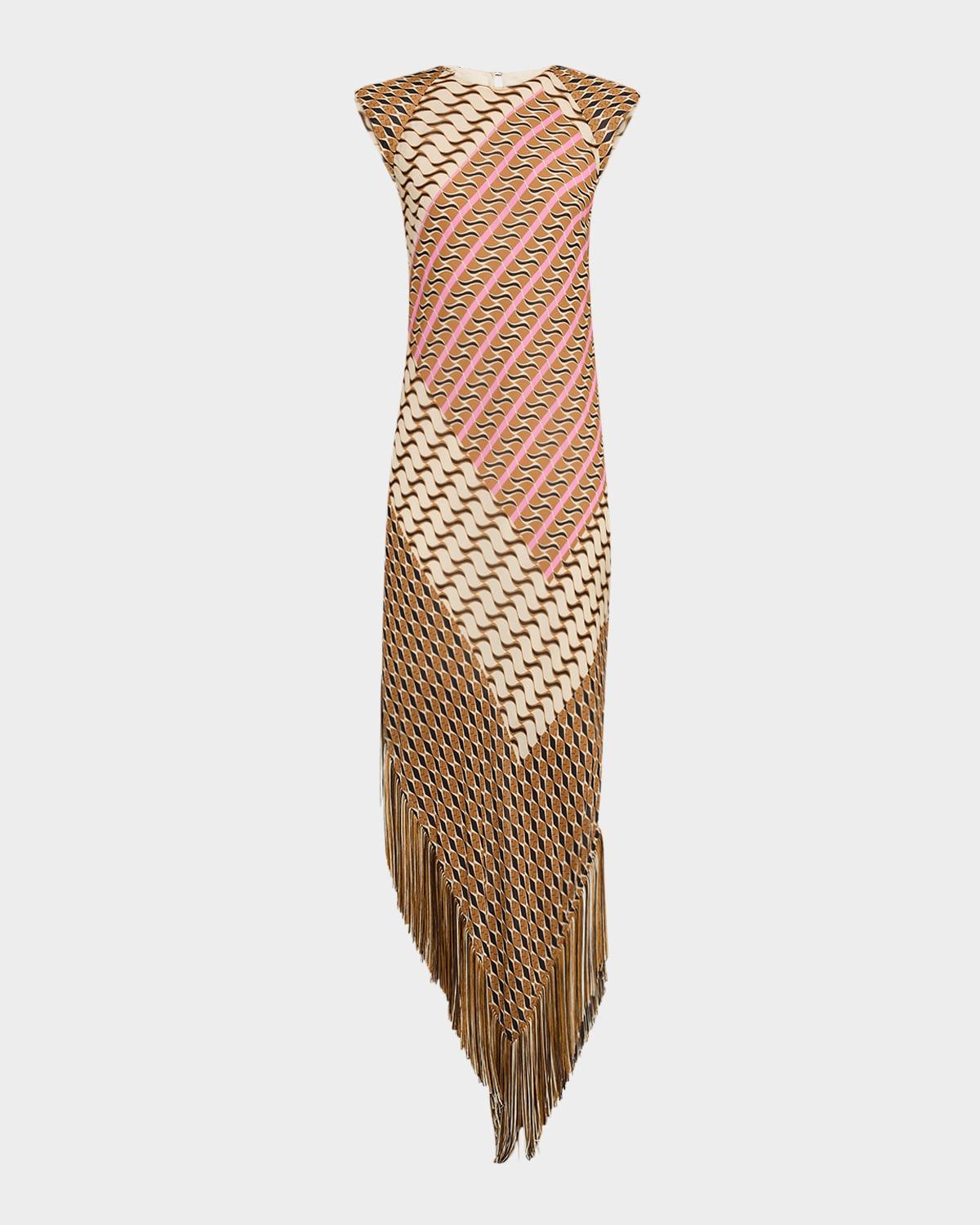 desert mosaic-print fringe midi dress