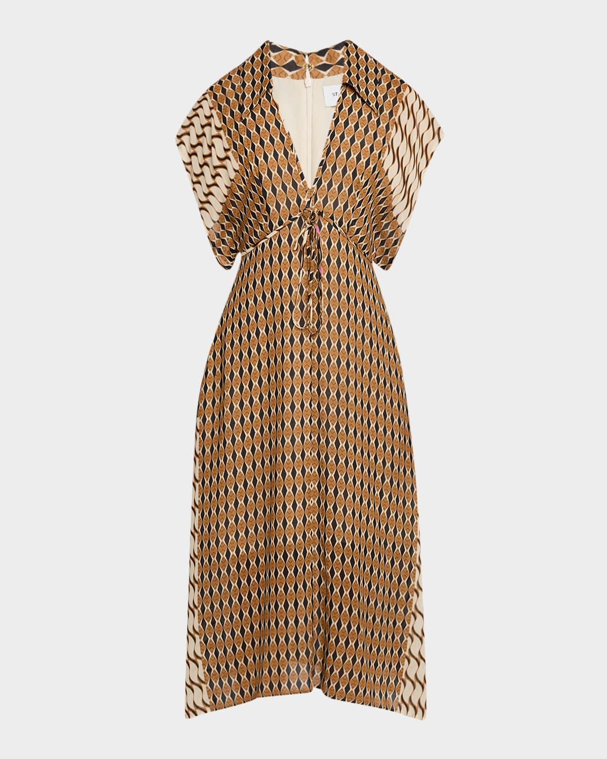 desert mosaic-print midi dress