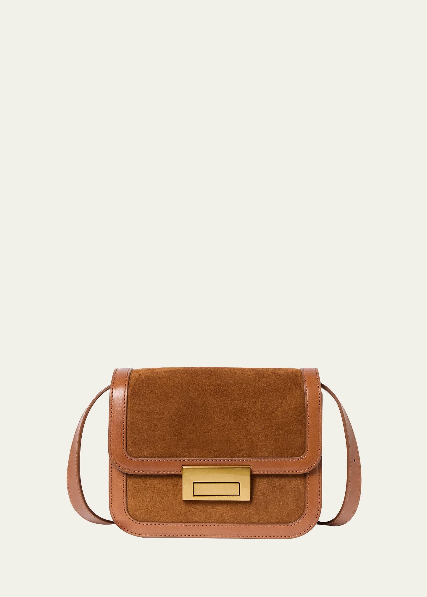 desi flap suede and leather crossbody bag