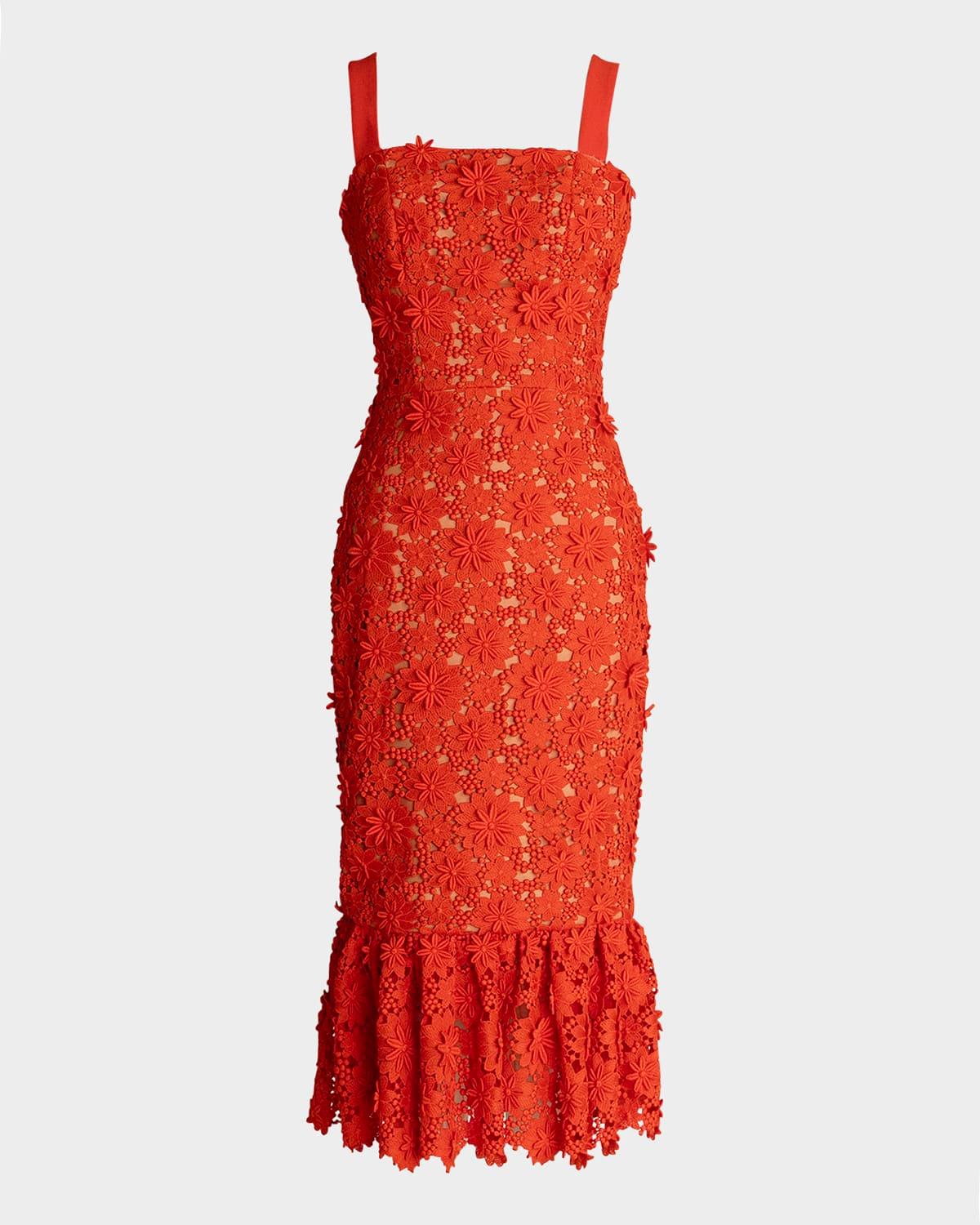 desiree floral lace flounce mermaid midi dress